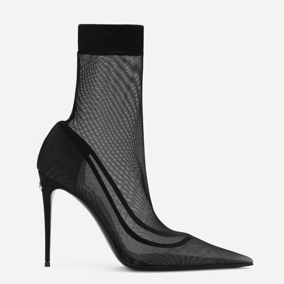 Dolce & Gabbana Black Stretch Tulle Ankle Boots - Picture 1 of 12